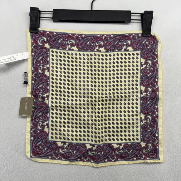J Crew Pocket Square Italian Silk Twill Yellow Red Paisley Geometric Preppy NEW - Picture 1 of 8